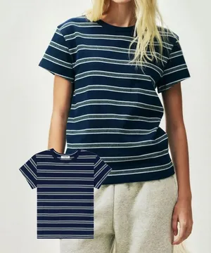 PARKE Holiday Striped T-Shirt Striped Tee in Snowflake Stripe Blue New thumbnail 1