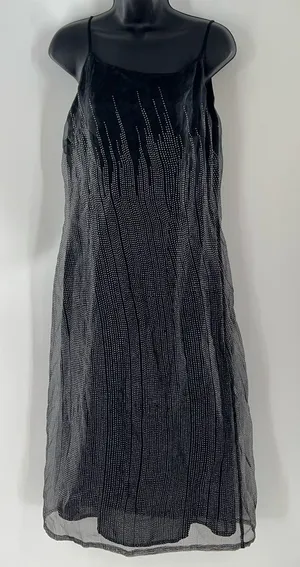 Black Rhinestone-Trim Midi Slip Dress with Spaghetti Straps-Size 12 thumbnail 1