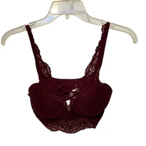 Pink Victoria's Secret Maroon Lace Push-up Bra Size Small Padded Underwire thumbnail 9