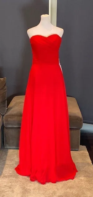 Women’s Full Length Red Chiffon Prom Party Dress Sweetheart Neckline Size 6 NWT thumbnail 1