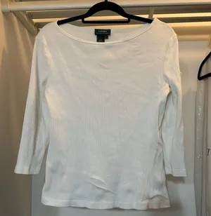 EUC Lauren Ralph Lauren white top with pocket on sleeve L thumbnail 1