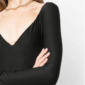 ALIX NYC Jansen Black Sweatheart Neckline Long sleeve Thong‎ Bodysuit thumbnail 4