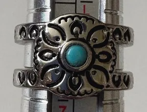 Sezane Boho Silver Tone Turquoise Wide Band Statement Ring Size 6.5 thumbnail 1