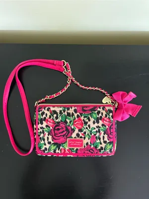 Betsey Johnson Y2K Hot Pink Floral & Leopard Crossbody with Bow thumbnail 2