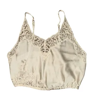 Free People Ivory Lace Satin Cropped Cami Tank Top XS Romantic Lingerie Y2K thumbnail 1