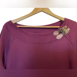 LAUREN RALPH LAUREN Burgundy Red Boat Neck Long Sleeve Cotton Knit Dress - Sz XL thumbnail 3