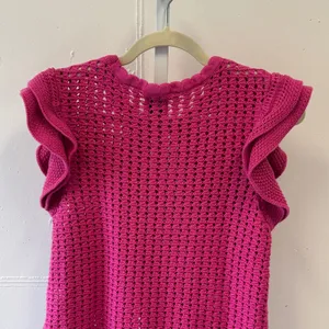 Gap Womens Pink Crochet Knit Ruffle Sleeve Sweater Top Size Medium Boho thumbnail 5
