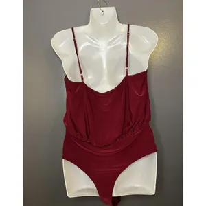 Boohoo Night Bodysuit Womens 10 Red Satin Plunge Wrap Adjustable Straps thumbnail 5