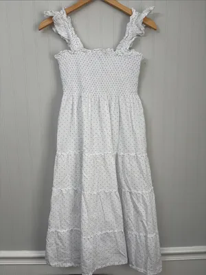 Hill House Home Swiss Dot Smocked Tiered Midi Dress Women Size XS thumbnail 4