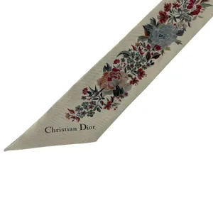 Christian Dior Toile de Jouy‎ Floral Silk Mitzah Scarf Beige Multicolor thumbnail 8