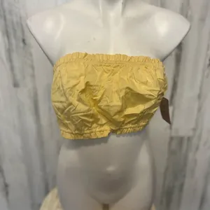 Girl Soul Pastel Yellow Ruffled Bandeau Crop Tube Top Womens Large Elastic Hem thumbnail 1