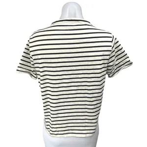 Mango MNG White Black Striped Round Neck Short Sleeve Pullover Tee Shirt Top L thumbnail 2