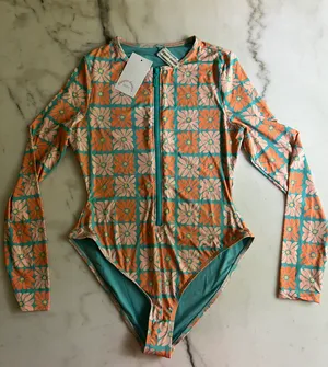 Daisy Dippin’ ’s Shoal Front Zipper Long Sleeve One Piece Dukes Orange Blue thumbnail 5