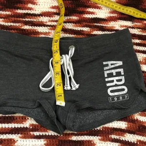 Y2K 2000s Aeropostale Coquette Micro Mini Baddie Hot Pants Low Rise Booty Shorts #aero #bimbo subversive #acubi #cyber #punk grunge mcbling black grey Size XS-Measurement in pics thumbnail 7