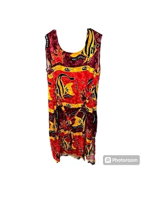 Dunn’s River Falls Jamaica Ocean Fish Sea Life Red Sleeveless Maxi Dress Vintage thumbnail 11