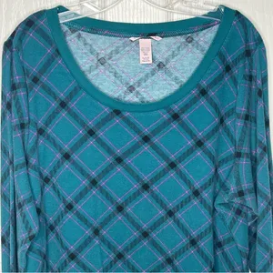 Victoria’s Secret Sz XL Long Pajama Set Teal Purple Black Argyle Plaid thumbnail 3
