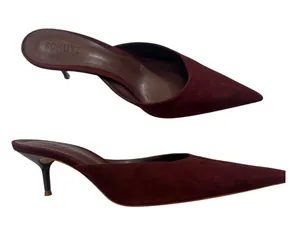 Schutz Burgundy Suede Leather Pointed Toe Mule Kitten Heels Womens 9.5 Classic thumbnail 1