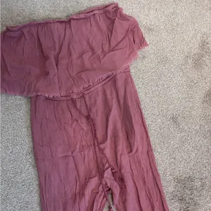 Aerie Pink Salmon Strapless Crinkle Smocked Pants Jumpsuit Romper thumbnail 5