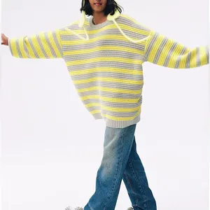 Free People Links Sweater M Crewneck Knit Oversized Striped Slouchy Heavy Boho thumbnail 2