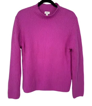 NWT J.Crew Womens Mock Neck Cotton Blend Sweater Fuschia Pink CP350 Size Large thumbnail 1