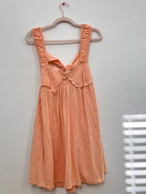 Free People Blissful Breeze Gauzy Cotton Linen Orange Mini Dress Women's M thumbnail 4