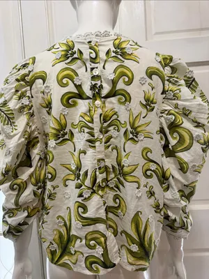 FARM RIO Milani Blouse Floral Puff-Sleeve Women's Top in Olive Green Size Large thumbnail 10