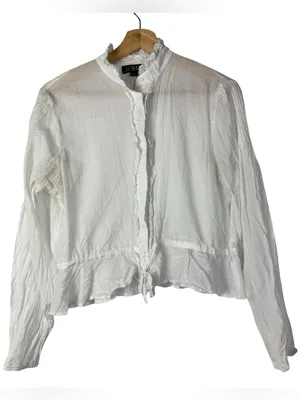 J. Crew White Lace Trim Cinch Waist Cotton Voile Long Sleeve Top S thumbnail 2