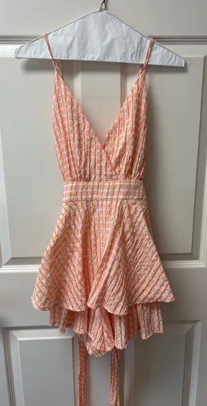 Orange and white checkered romper Size M thumbnail 1