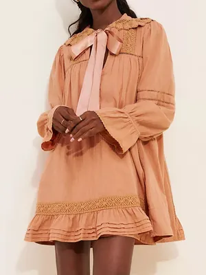 Free People 5 O’Clock Tea Time Mini Dress Peached Copper Cotton Crochet Lace thumbnail 1