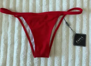 NWT Zaful Bright Red Ribbed Bikini Bottoms thumbnail 1