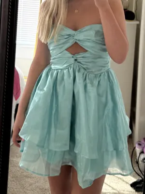 Hello Molly Shimmery Teal Strapless Mini Dress thumbnail 1