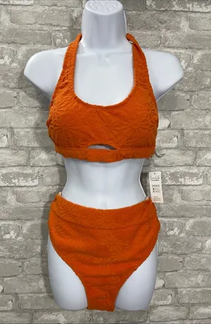 Cupshe Orange Textured Halter High-Waist Bikini thumbnail 1