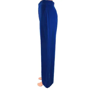Zara Blue Velvet Velour High Waist Wide Flared Leg Crop Ankle Trousers Pants S thumbnail 6