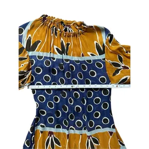 ZARA Navy Mustard White‎ Floral Sheer Tie Waist Midi Dress Sz XS thumbnail 8