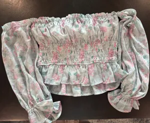 entro Pastel Floral Off-Shoulder Smocked Peasant Top thumbnail 1