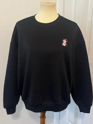 FOR LOVE & LEMONS Julie Crewneck Sweatshirt Embroidered Rose Relaxed Fit XS thumbnail 1