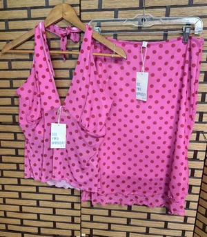See You Monday Pink Polka Dot Two Piece Skirt Set Size XL thumbnail 1