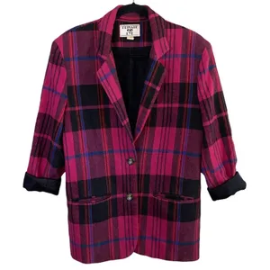 Vintage Private Eye Plaid Blazer Small Wool Blend Pink Black Oversized Retro‎ thumbnail 2