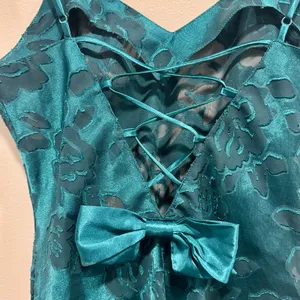 Vintage Victoria’s Secret Teal Floral Burnout Lace Up Slip Dress Petite P thumbnail 1