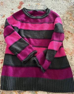 Spense Knits Womens Striped Sweater Pink Magenta Grey Y2K Emo Grunge Large thumbnail 1