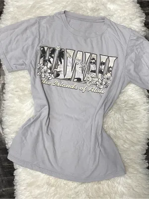 Grey Hawaii Islands Floral Spell Out Short Sleeve Y2k Vintage Island Girl Basic thumbnail 1