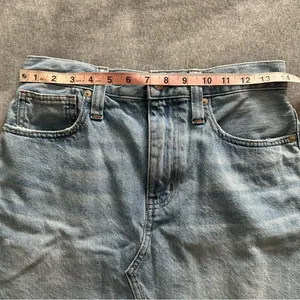 Madewell denim skirt distressed raw hem rigid denim Aline size 28 thumbnail 6