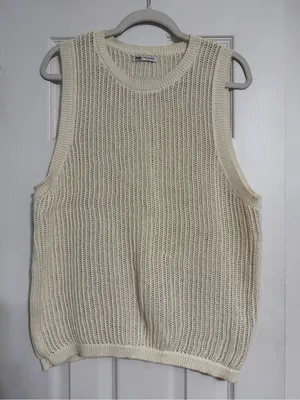 Zara cream open knit crochet vest women’s size XL boho fall cottagecore thumbnail 1