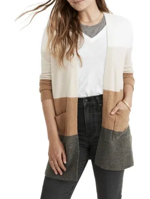 Madewell Kent Colorblock Striped Cardigan size L Wool Alpaca Pockets thumbnail 1