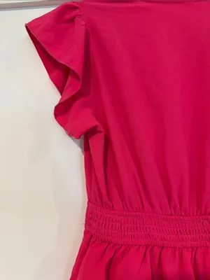 Bright Pink Tiered V-Neck Women's Dress thumbnail 3
