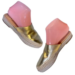 SAM EDELMAN GOLD LEATHER "AUSTIN" ESPADRILLE SLIDE MULES (7M) thumbnail 3