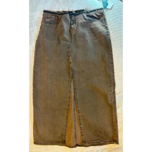 Wild Fable Brown Denim Midi Skirt Raw Hem Front Slit Size 14 Fair Trade thumbnail 7