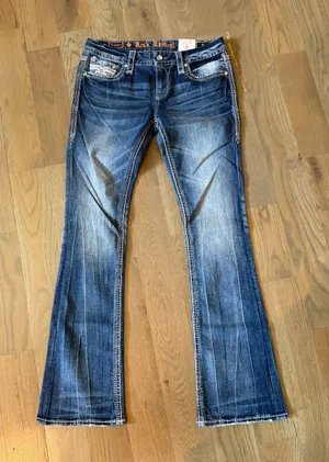 NWT Rock Revival sapphire Women's Dark Blue Embroidered Bootcut Jeans size 30X34 thumbnail 1