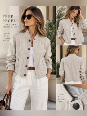 Free People Linen Blend Beige Utility Jacket Size XS thumbnail 2