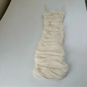 House of CB Sirene Gathered Organza Mesh Dress Ivory, M thumbnail 5